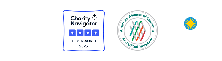 TripAdvisor Travelers Choice Awards 2025 badge Charity Navigator four star 2025 badge American Alliance of Museums accredited museum seal Smithsonian affiliate logo